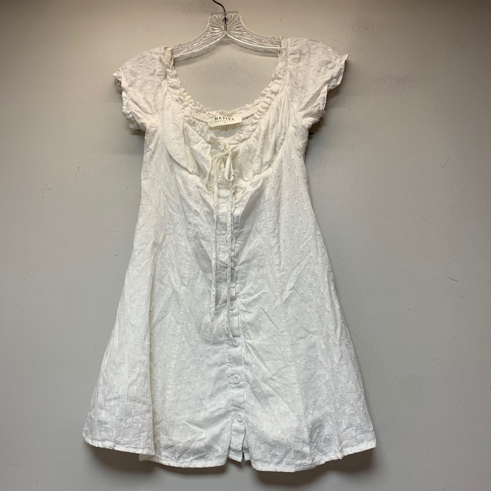 Native Daughters Mini Dress Womens Small White Good Swiss Dot Milkmaid Boho